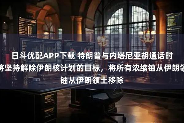 日斗优配APP下载 特朗普与内塔尼亚胡通话时表示：将坚持解除伊朗核计划的目标，将所有浓缩铀从伊朗领土移除
